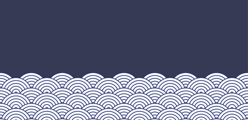 Seamless background pattern with traditional Japanese wave motif in blue and white. © Papilouz Studio