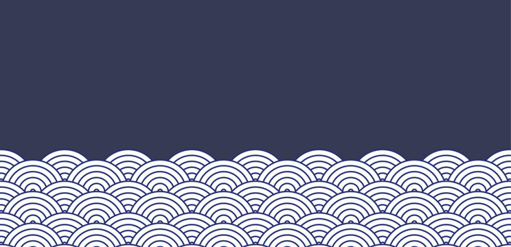 Seamless background pattern with traditional Japanese wave motif in blue and white.