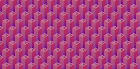 Obraz premium Abstract background with a repeating pattern of pink isometric 3D cubes.