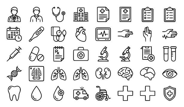 Premium Medical and Healthcare Icon Set: Minimalist Clinical, Diagnostic, and Hospital Vector Collection