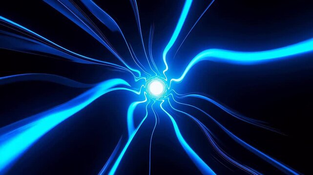 Blue energy lines radiating in dark void