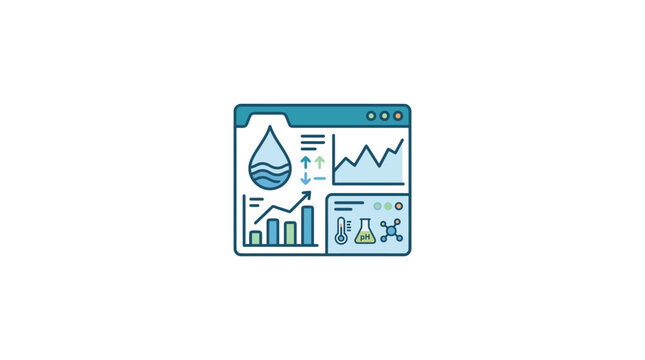 A digital illustration of a computer screen displays various charts and graphs on a data analysis interface.