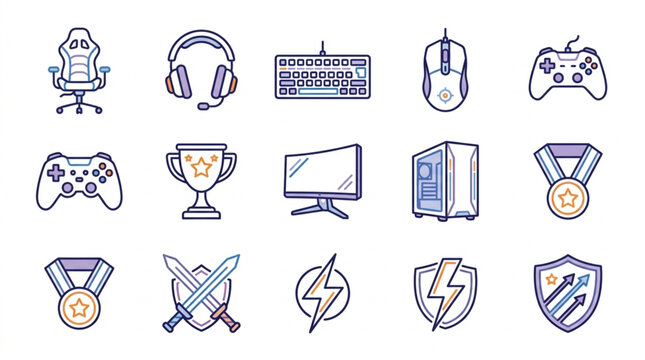 Collection of gaming icons and symbols for digital entertainment.