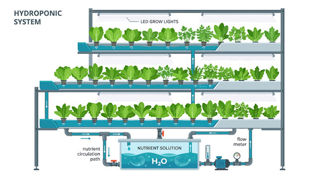Hydroponic System with Green Plants.