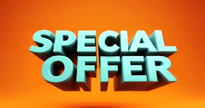 Dynamic 3D Text Animation Announcing Special Offer Against Bright Orange Background.
