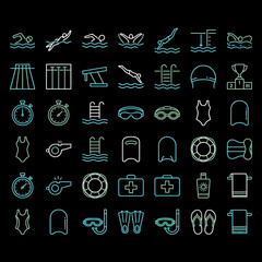 A collection of swimming icons set on a black background © puncak