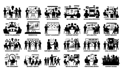 Obraz premium Modern Business Activity Illustration Collection with Office Team Marketing and Corporate Workflow Scenes