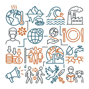 Vector icons representing global issues and climate change