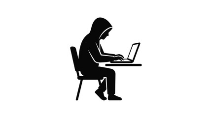 person using laptop silhouette computer sitting chair desk work office technology internet © MdKabir