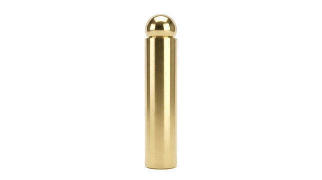 Gold-toned cylindrical container with a smooth, reflective metallic finish and rounded cap.