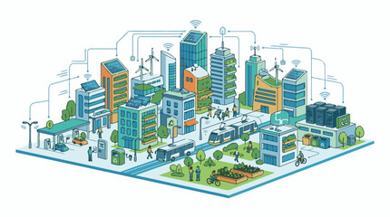 Obraz premium Modern eco-city with renewable energy smart tech and public transport