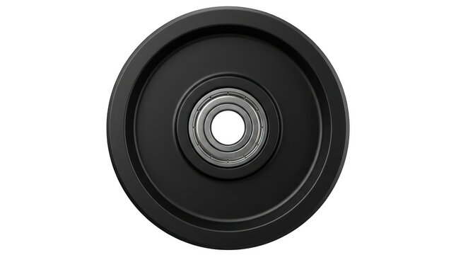 Black rubber wheel with a central metal bearing for heavy-duty applications.