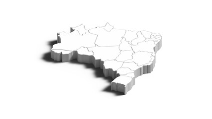 Fototapeta premium Brazil 3D Isometric Map with State Boundaries, Perspective White Vector Illustration of Brazilian States