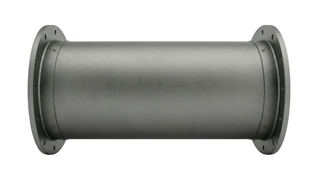 Cylindrical metal pipe with flanged ends and bolted connections for industrial applications.