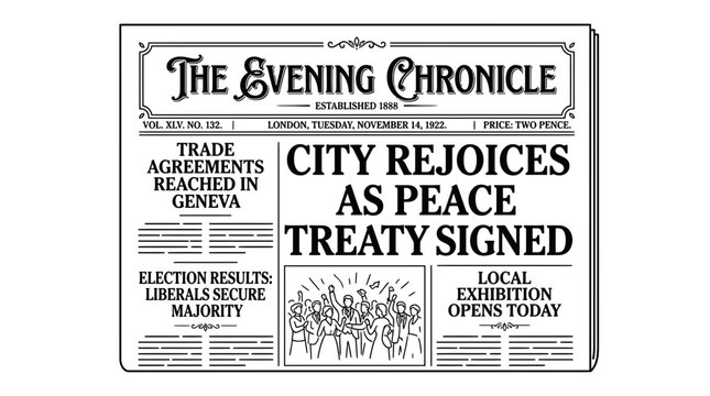 Vintage Newspaper Headline: City Rejoices as Peace Treaty Signed