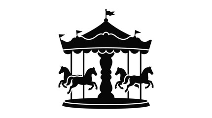 carousel with horses silhouette ride amusement park funfair entertainment circus playground children © Ataullah
