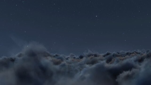 3D Animation of Flying Slowly Through the Night Clouds