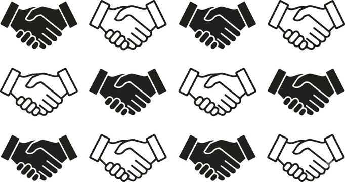 Handshake icons set. Business agreement handshake symbol set. Shaking hands logo.Friendly handshake line and flat style stock vector..eps