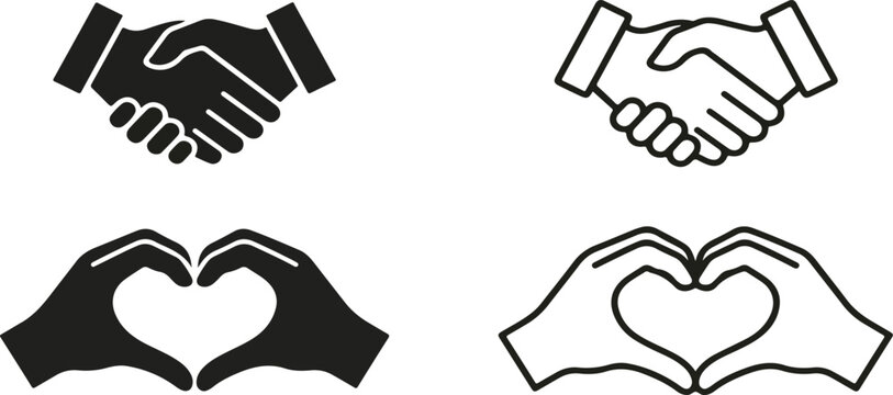 Handshake icons set. Business agreement handshake symbol set. Shaking hands logo. Friendly handshake line and flat style stock vector..eps
