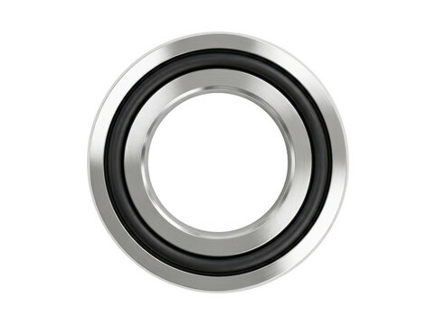 Close-up of a sealed ball bearing with polished metal and rubber casing.