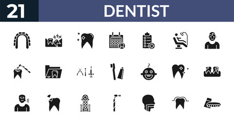 filled dentist icons set - maxilla, wisdom tooth, tooth whitening, sealants. editable vector for web and mobile ui © IconArt