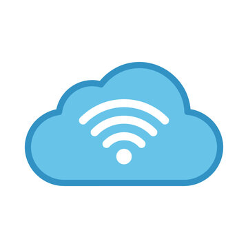 Blue cloud computing icon with a white wireless signal symbol