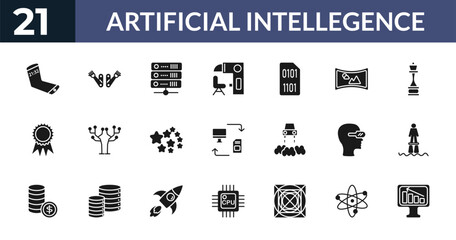 filled artificial intellegence icons set - mobile flexible display, bionic arm, servers, science. editable vector for web and mobile ui © IconArt