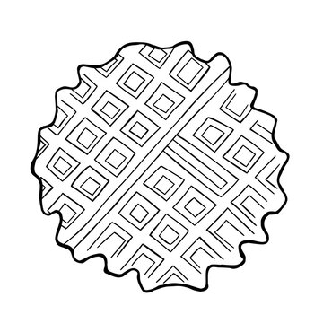 Hand drawn round waffle outline sketch vector illustration isolated on transparent background