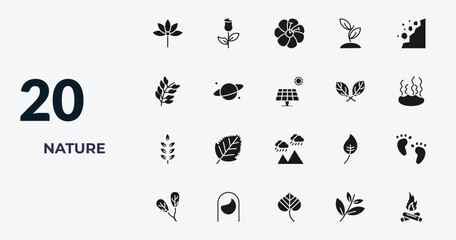 filled nature icons set - palmatelly, roses, hibiscus, black willow. editable vector for web and mobile ui © IconArt