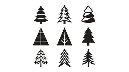 Fototapeta premium Collection of nine minimalist evergreen tree icons.