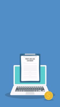 Profit And Loss Statement On Laptop Tax Accounting Financial Report Animation
