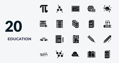 filled education icons set - pi, chemical formula, math class, book with bookmark. editable vector for web and mobile ui © IconArt