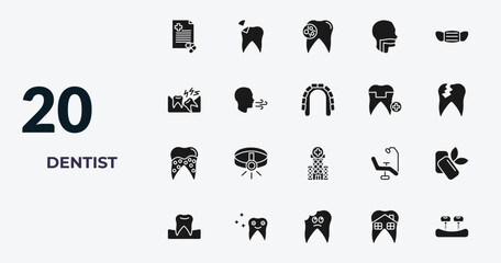 filled dentist icons set - medical prescription, dental filling, bacteria in mouth, dental house. editable vector for web and mobile ui © IconArt