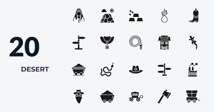 filled desert icons set - sheik, salty desert, ingots, ax. editable vector for web and mobile ui