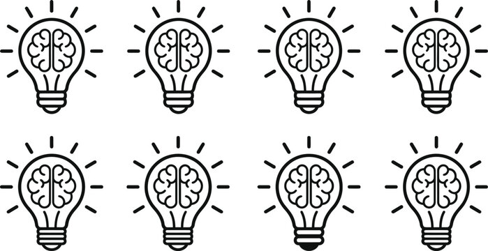 Light bulb icon set with human brain symbol inside for creative ideas and innovation concept creativity innovation knowledge intelligence illustration thinking inspiration