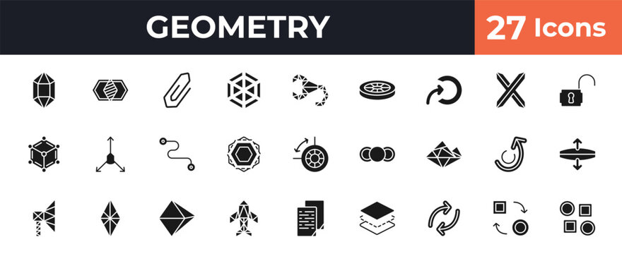 filled geometry icons set - polygonal jewel, join, polygonal scorpion, change. editable vector for web and mobile ui