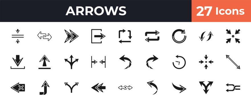 filled arrows icons set - vertical merge, transfer, square, split triangle. editable vector for web and mobile ui