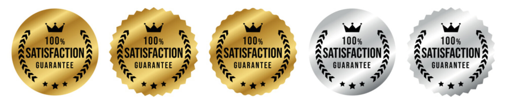 100 Percent Satisfaction Guarantee Badge Collection Gold Silver Premium Vector Labels