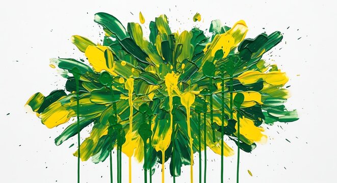 Abstract Paint Splatter in Green and Yellow