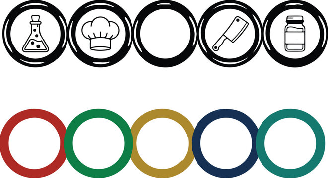 Halloween olympic rings icon set science chef mystery butcher and poison symbols