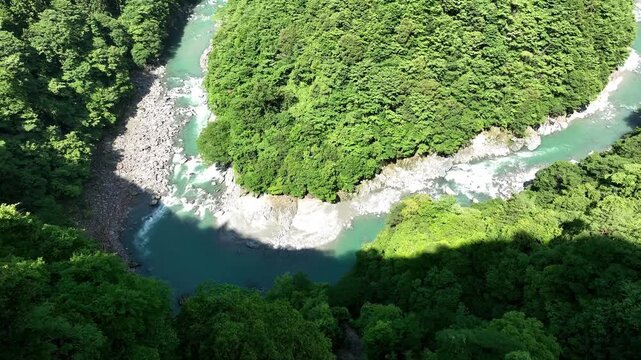 Aerial View of Hinoji Valley and the Meandering Yoshino River in Tokushima, Japan