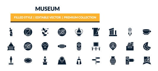 filled museum icons set - venus de milo, no phone, botanical, relics. editable vector for web and mobile ui © IconArt