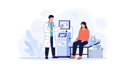 Fototapeta premium Doctor Consulting Patient with Medical Equipment in Modern Clinic