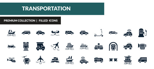 filled transportation icons set - yawl, minivan, sedan, cabriolet. editable vector for web and mobile ui © IconArt