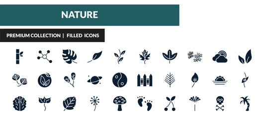 filled nature icons set - bamboo sticks, element, philodendron, poplar leaf. editable vector for web and mobile ui © IconArt