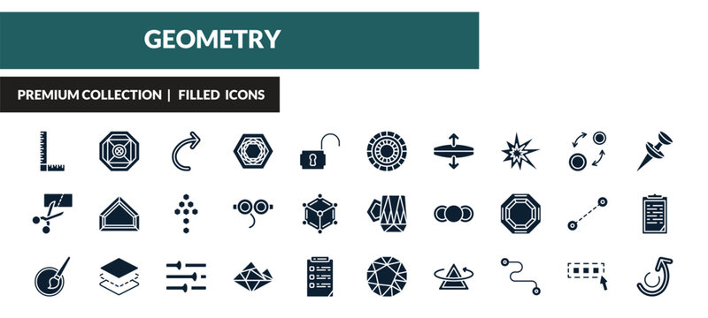 filled geometry icons set - measure, ennegon, undo, cut. editable vector for web and mobile ui