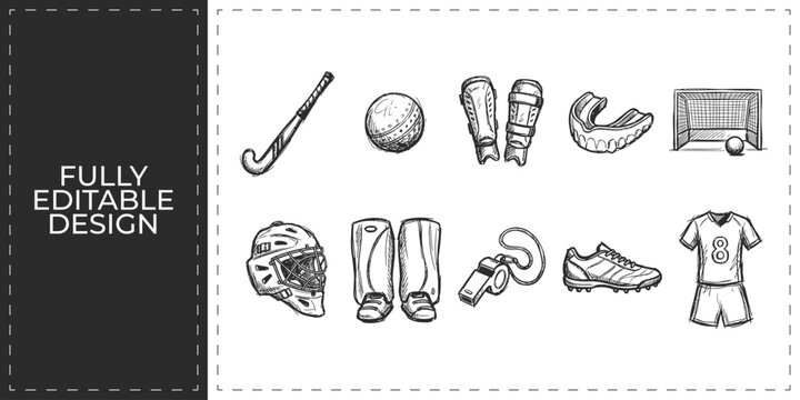 Hockey sports and ice arena hand drawn doodle icons featuring sticks and pucks for team spirit and professional athletic tournament branding design