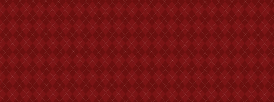 Dark Red Argyle Vector Pattern. Christmas Background. Golf Textile Print. Emerald Diamonds with Gold Accent Lines. Seamless Pattern Tile.