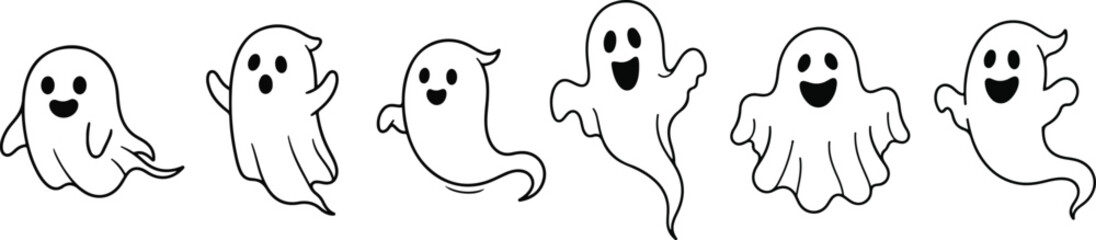 Obraz premium Halloween ghost illustrations 5 spooky yet friendly cartoon ghosts for decoration