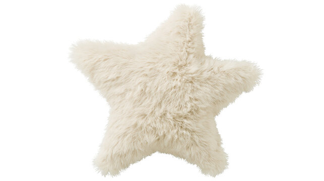 Fluffy cream star-shaped pillow soft plush texture, isolated on transparent background